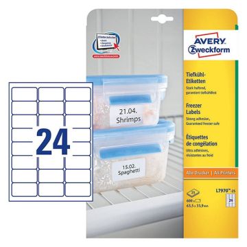 Avery Zweckform L7970-25 diepvriesetiketten 63,5 x 33,9 mm (600 etiketten)