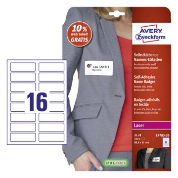 Avery Zweckform L4783-20 zelfklevende naambadge etiketten 31 x 88,9 mm (320 naambadges)