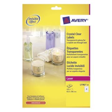 Avery Zweckform L7782-25 crystal clear etiketten 63,5 x 38,1 mm (525 etiketten)