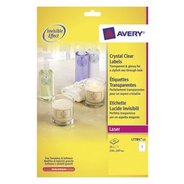 Avery Zweckform L7784-25 crystal clear etiketten A4 210 x 297 mm (25 etiketten)