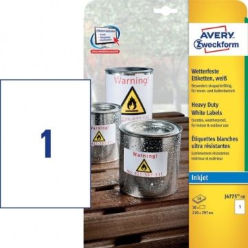 Avery Zweckform J4775-10 weerbestendige etiketten 210 x 297 mm (10 etiketten)