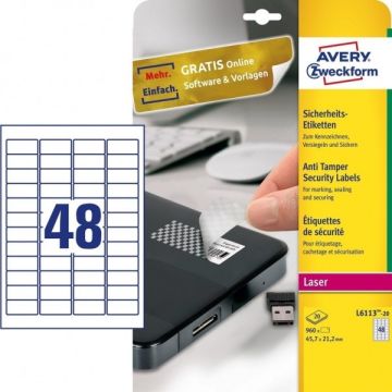 Avery Zweckform L6113-20 anti-fraude etiketten 45,7 x 21,2 mm (960 etiketten)