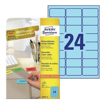 Avery Zweckform L6032-20 etiketten 63,5 x 33,9 mm blauw (480 etiketten)