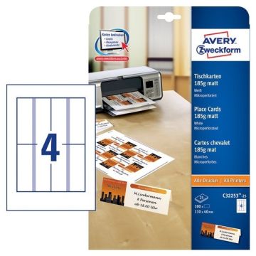 Avery Zweckform C32253-25 tentkaarten wit 40 x 110 mm (100 stuks)