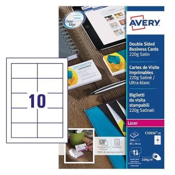 Avery Zweckform C32016-10 visitekaarten satijn wit 85 x 54 mm (100 stuks)