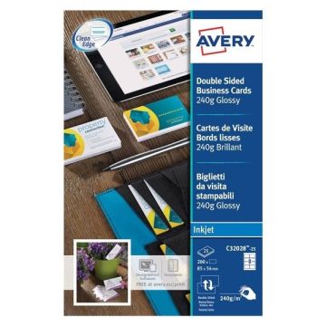 Avery Zweckform C32028-10 visitekaarten glanzend wit 85 x 54 mm (80 stuks)