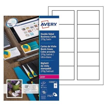 Avery Zweckform C32026-25 visitekaarten zijdeglans mat wit 85 x 54 mm (250 stuks)