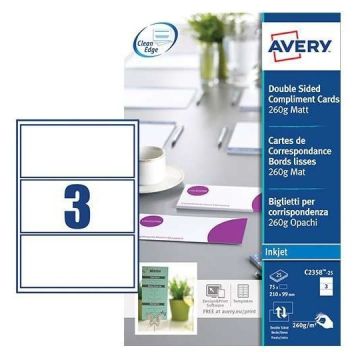 Avery Zweckform C2358-25 complimentenkaartjes wit 99 x 210 mm (75 stuks)