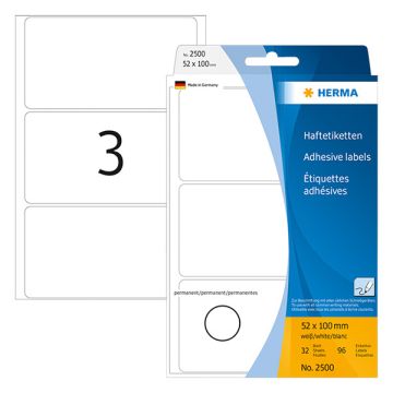 Herma 2500 multifunctionele etiketten 52 x 100 mm wit (96 etiketten)