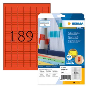 Herma 4244 gekleurde etiketten A4 25,4 x 10 mm rood verwijderbaar (3780 etiketten)