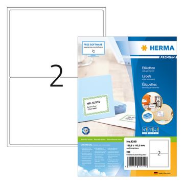 Herma 4249 adresetiketten A4 199,6 x 143,5 mm premium wit permanent hechtend (200 etiketten)