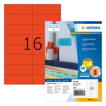 Herma 4257 gekleurde etiketten A4 105 x 37 mm rood permanent hechtend (1600 etiketten)