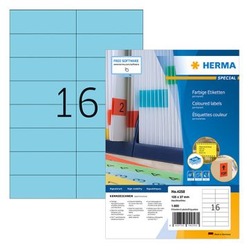 Herma 4258 gekleurde etiketten A4 105 x 37 mm blauw permanent hechtend (1600 etiketten)