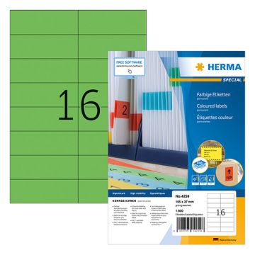 Herma 4259 gekleurde etiketten A4 105 x 37 mm groen permanent hechtend (1600 etiketten)