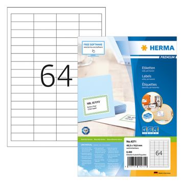 Herma 4271 etiketten A4 48,3 x 16,9 mm premium wit permanent hechtend (6400 etiketten)