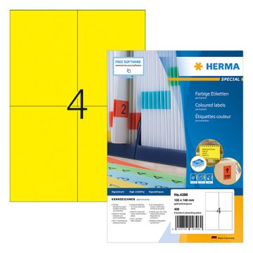 Herma 4396 gekleurde etiketten A4 105 x 148 mm geel permanent hechtend (400 etiketten)