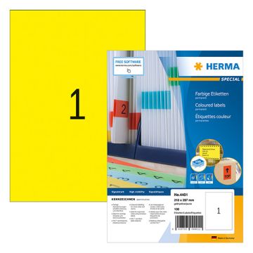 Herma 4401 gekleurde etiketten A4 210 x 297 mm geel (100 etiketten)