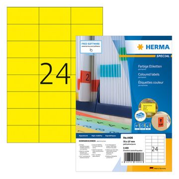 Herma 4406 gekleurde etiketten A4 70 x 37 mm geel permanent hechtend (2400 etiketten)