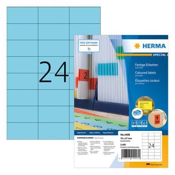 Herma 4408 gekleurde etiketten A4 70 x 37 mm blauw permanent hechtend (2400 etiketten)