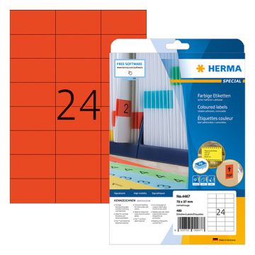 Herma 4467 gekleurde etiketten A4 70 x 37 mm rood verwijderbaar (480 etiketten)