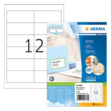 Herma 4669 premium etiketten A4 97 x 42,3 mm wit permanent hechtend (1200 etiketten)