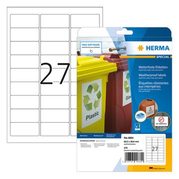 Herma 4864 weerbestendige inkjet-etiketten A4 63,5 x 29,6 mm wit (270 etiketten)