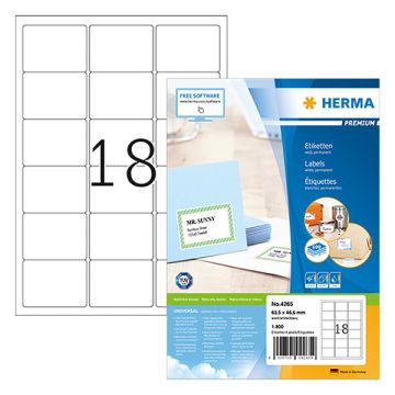 Herma 4265 adresetiketten A4 63,5 x 46,6 mm premium wit permanent hechtend (1800 etiketten)