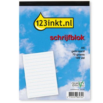 123inkt schrijfblok A6 gelinieerd 70 grams 100 vel