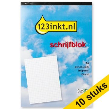 Aanbieding: 10x 123inkt schrijfblok A4 geruit 5 mm 70 grams 100 vel