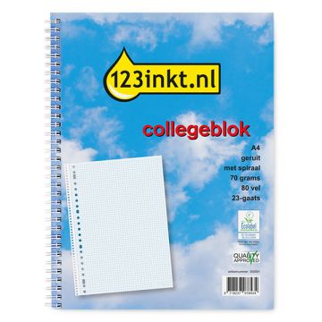 123inkt collegeblok A4 geruit 70 grams 80 vel met spiraal (23-gaats)