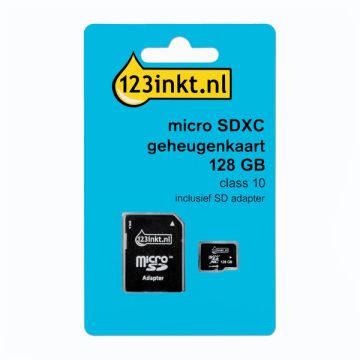 123inkt Micro SDXC geheugenkaart class 10 inclusief adapter - 128GB