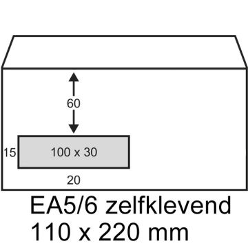 123inkt dienst envelop wit 110 x 220 mm - EA5/6 venster links zelfklevend (25 stuks)