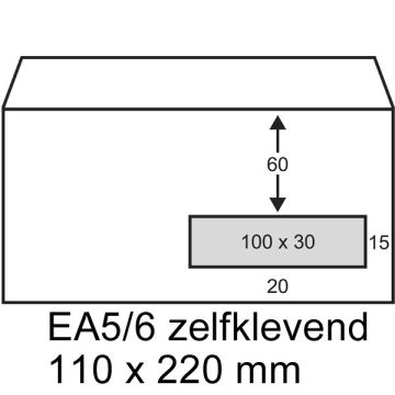 123inkt dienst envelop wit 110 x 220 mm - EA5/6 venster rechts zelfklevend (25 stuks)