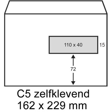 123inkt dienst envelop wit 162 x 229 mm - C5 venster rechts zelfklevend (500 stuks)