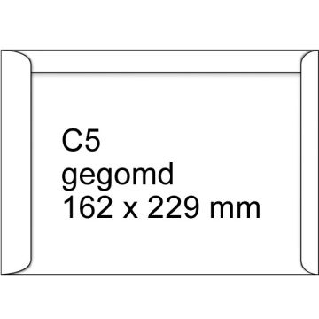 123inkt akte envelop wit 162 x 229 mm - C5 gegomd (500 stuks)