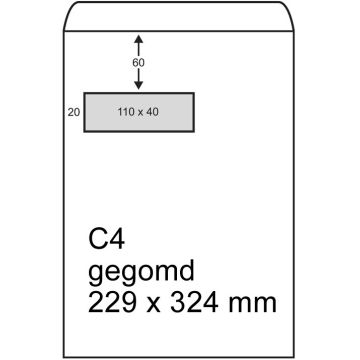 123inkt akte envelop wit 229 x 324 mm - C4 venster links gegomd (250 stuks)