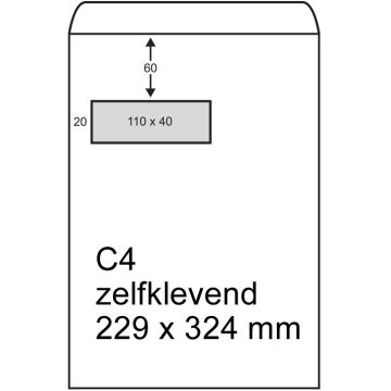 123inkt akte envelop wit 229 x 324 mm - C4 venster links zelfklevend (250 stuks)