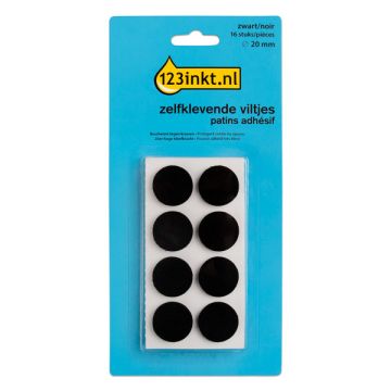 123inkt zelfklevende viltjes rond zwart 20 mm (16 stuks)