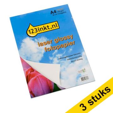 Aanbieding: 3x 123inkt laser fotopapier glossy 130 grams A4 (totaal 150 vel) FSC® Mix 70%