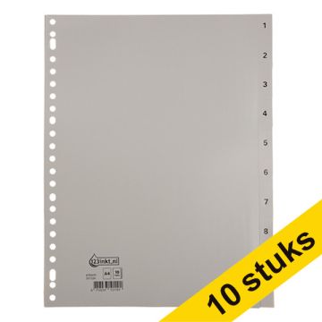 Aanbieding: 10x 123inkt plastic tabbladen A4 grijs met 10 tabs (23-gaats)