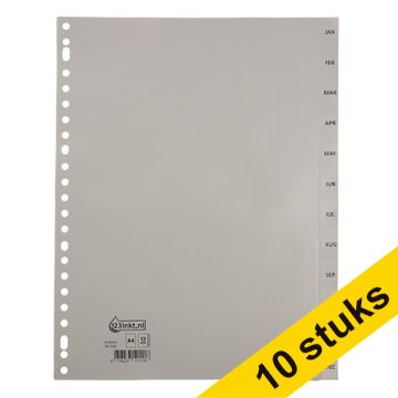 Aanbieding: 10x 123inkt plastic tabbladen A4 grijs met 12 tabs maanden (23-gaats)