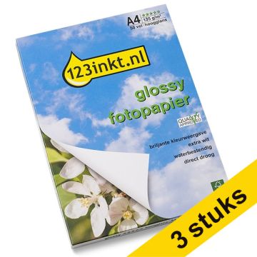 Aanbieding: 3x 123inkt Glossy hoogglans fotopapier 135 grams A4 (50 vel) FSC® Mix 70%