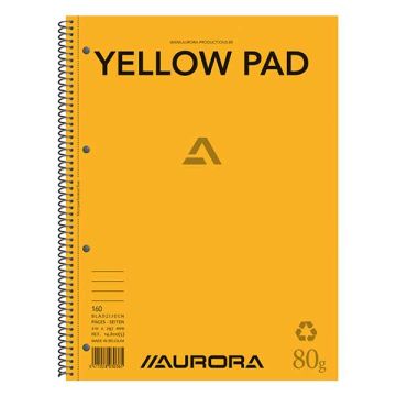 Aurora collegeblok A4 gelinieerd 80 grams 80 vel geel papier