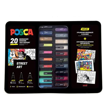 Posca PC-1MC/PC-3M/PC-5M verfmarkerset in metalen doos (20 stuks)