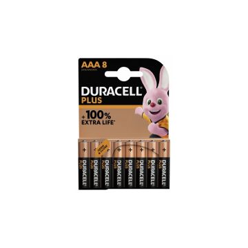 Duracell Plus 100% Extra Life AAA / MN2400 / LR03 Alkaline Batterij (8 stuks)