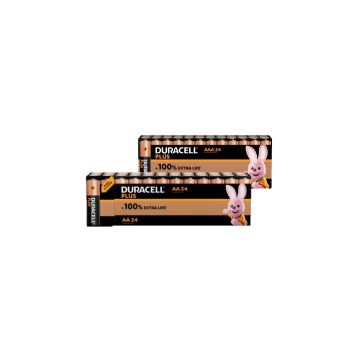 Combi deal: Duracell Plus 100% Extra Life AA + AAA alkaline batterij (2x 24 stuks)