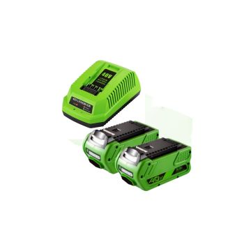 Starterkit: 2x GreenWorks G40B4 / G-MAX 40V accu's + lader (40 V, 3.0 Ah, 123accu huismerk)