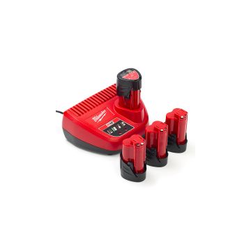 NRG Pack: 4x Milwaukee M12 B2 / 4932430064 accu's + lader (12 V, 2.0 Ah, origineel)