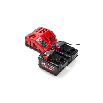 HNRG Pack: 2x Milwaukee M18 HB12 High Output accu's + lader (18 V, 12 Ah, origineel)