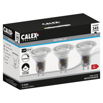 Calex GU10 LED spot | 2700K | Dimbaar | 4.9W (50W) 3 stuks